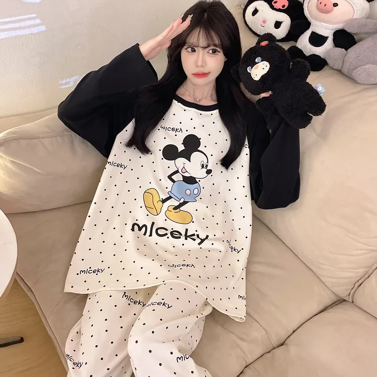 睡衣女款2025新款春秋纯棉长袖薄款青少年女孩初中学生大码家居服