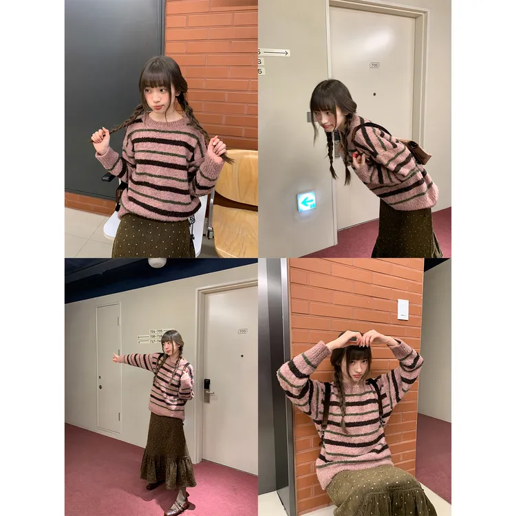 你好卡农 彩点圈圈纱条纹针织女秋冬松弛感休闲毛衣KZ25Z8637D