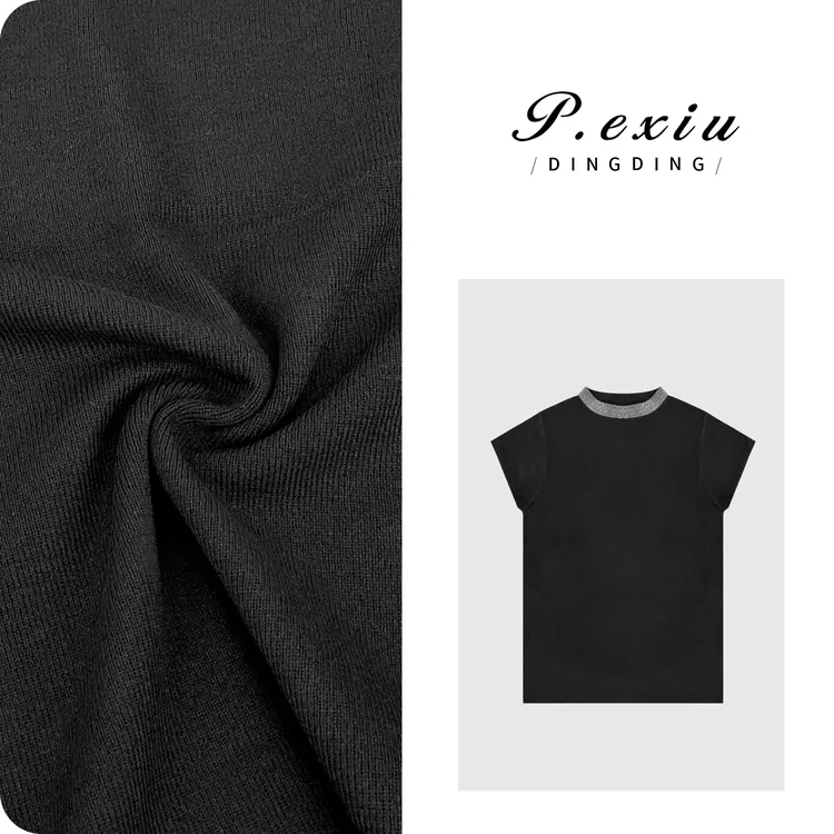 羊毛烫钻立领高弹修身显瘦针织上衣 ZZ0981