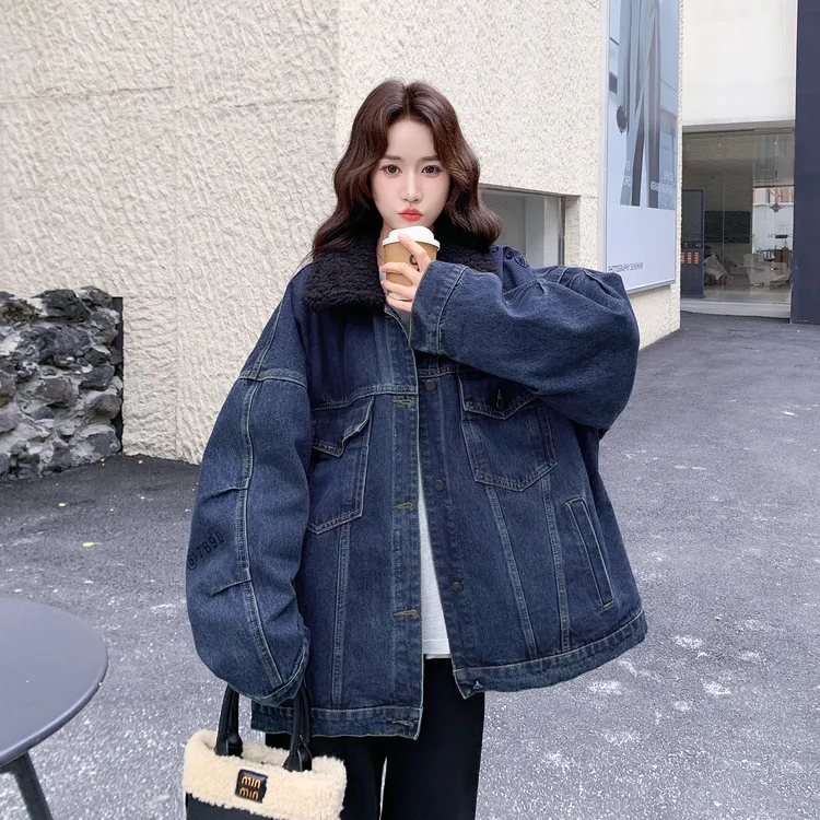 蓝色牛仔羽绒服女款爆款2025新款正品宽松休闲羽绒内胆冬季外套女