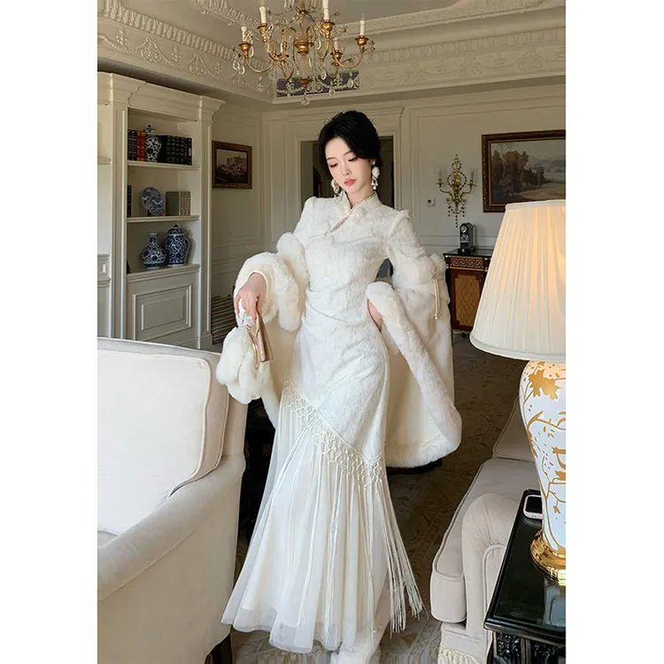 【关关雎鸠加绒加厚】2025年冬季新中式国风长袖连衣裙漂亮长裙子