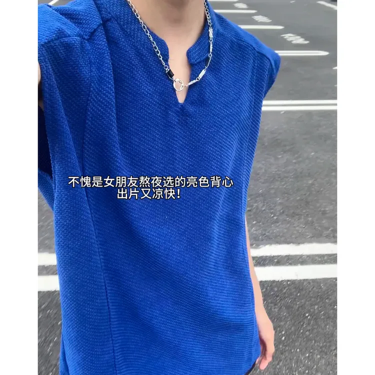美式复古龙鳞纹透风透气不透肉背心男士夏季新款休闲百搭坎肩上衣