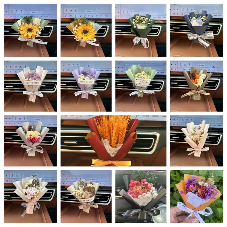迷你小花束车载香薰出风口车载摆件装饰品创意汽车内饰冰箱贴