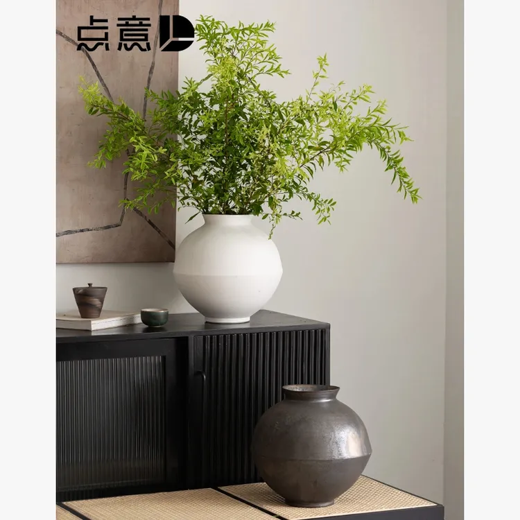 花瓶黑白色日式情绪稳定禅意侘寂风陶罐磨砂民宿仿旧大肚小口绿植