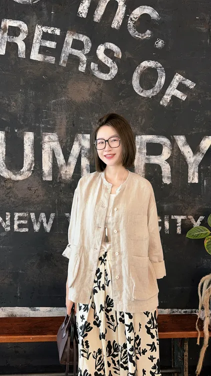 072 & RICE【三袋】100亚麻 夏季休闲圆领长袖外套 32XB88