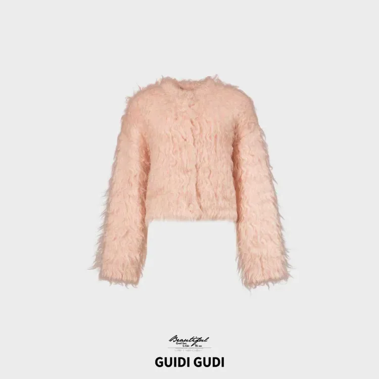 GUIDI GUDI【优雅公式】柔软毛绒绵羊毛外套/黄加蓝 W95401421H