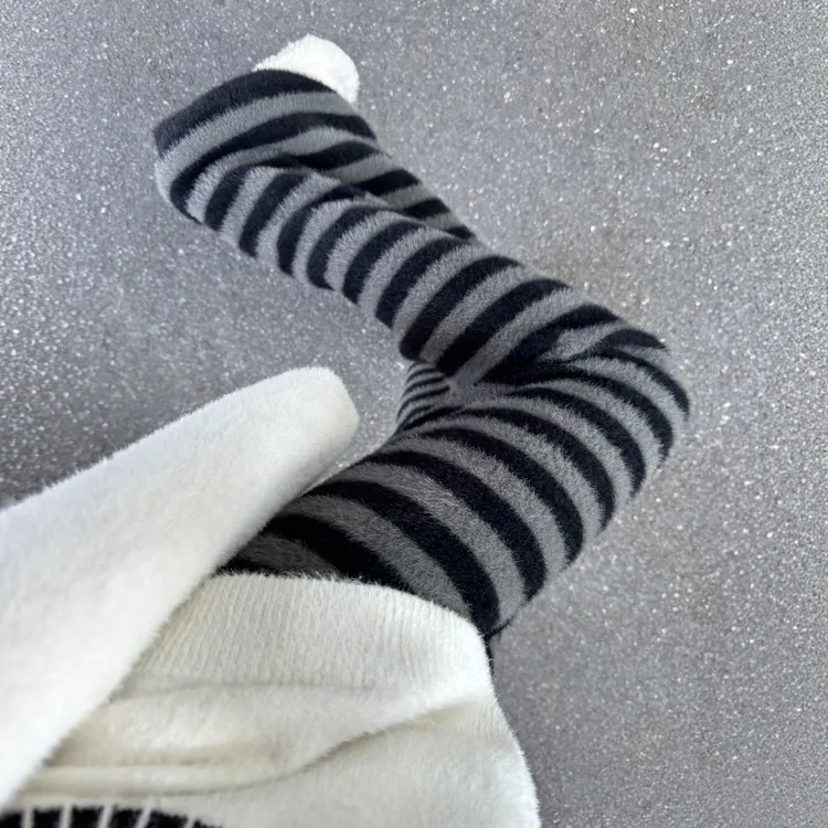 高腰小个子条纹2025新款秋冬季加绒加厚洋气针织显高显瘦阔腿裤女