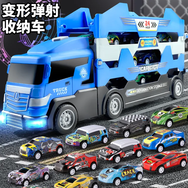 大号弹射变形轨道货柜车工程车火车收纳金属汽车儿童玩具男孩礼物