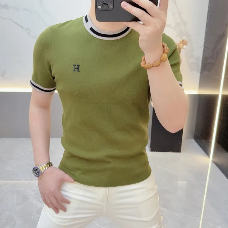 2025欧货轻奢男士针织衫短袖毛衣刺绣时尚百搭秋冬半袖男装潮7538