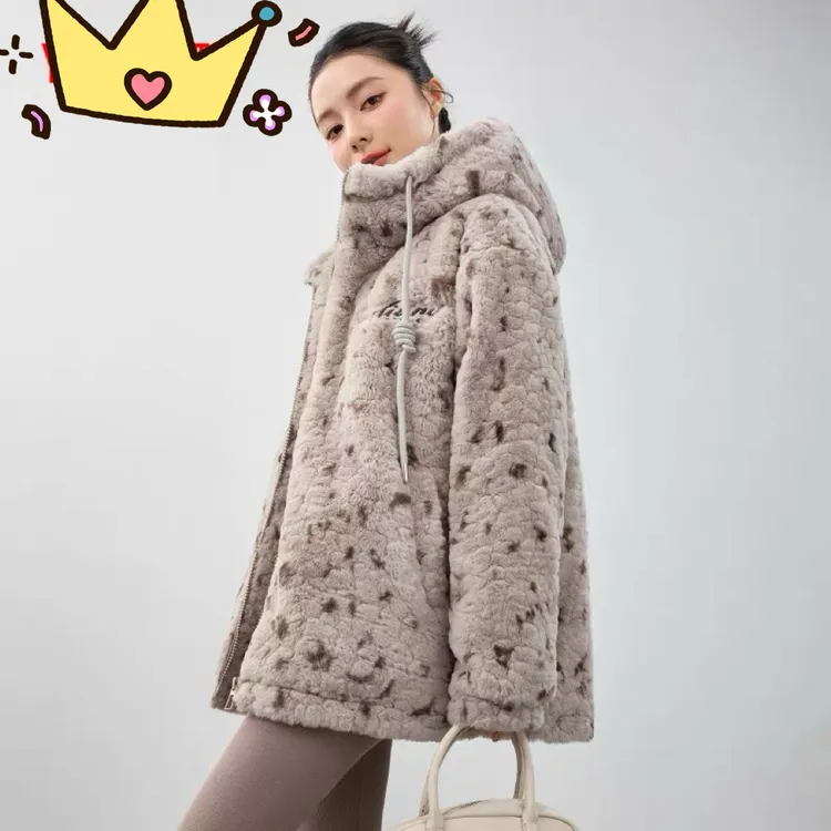 挂里双层轻绒时尚休闲棉袄上衣连帽宽松加厚冬季女士中长款保暖