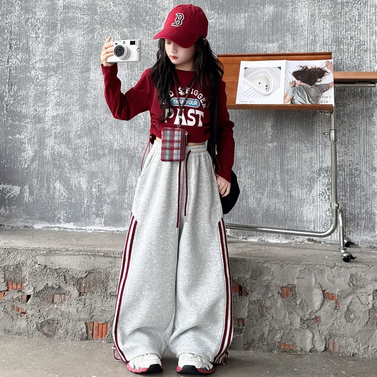 女童秋季套装2025新款爵士街舞潮酷打底衫拉条卫裤儿童春秋休闲装