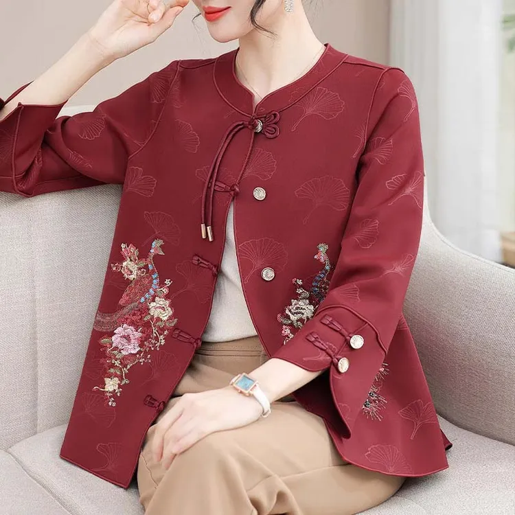 新中式妈妈春装外套2025新款喜婆婆婚宴装中老年人刺绣上衣女春秋