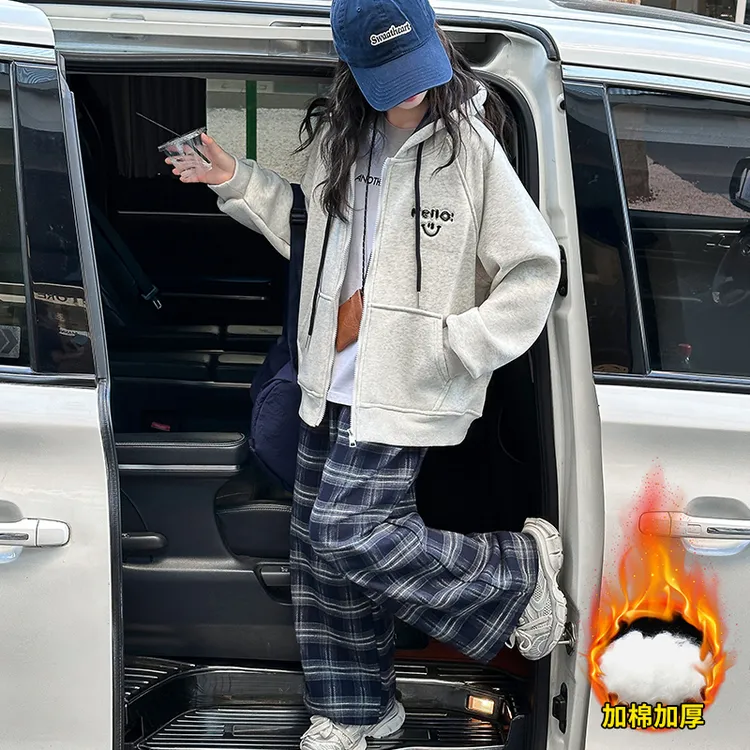 女童外套秋冬款学院风儿童加厚卫衣开衫学生棒球服夹棉上衣中大童