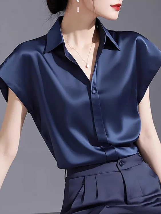 夏季独特超好看上衣气质轻奢高级感洋气时尚水光醋酸缎面飞袖衬衫