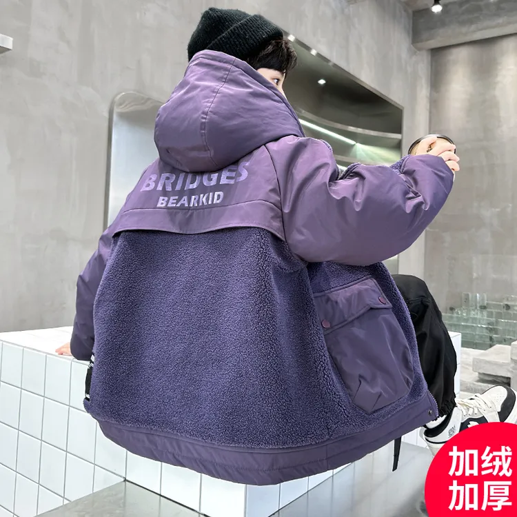 男童冬装羊羔绒外套2025新款加绒加厚冬季中大儿童男孩秋冬款棉服