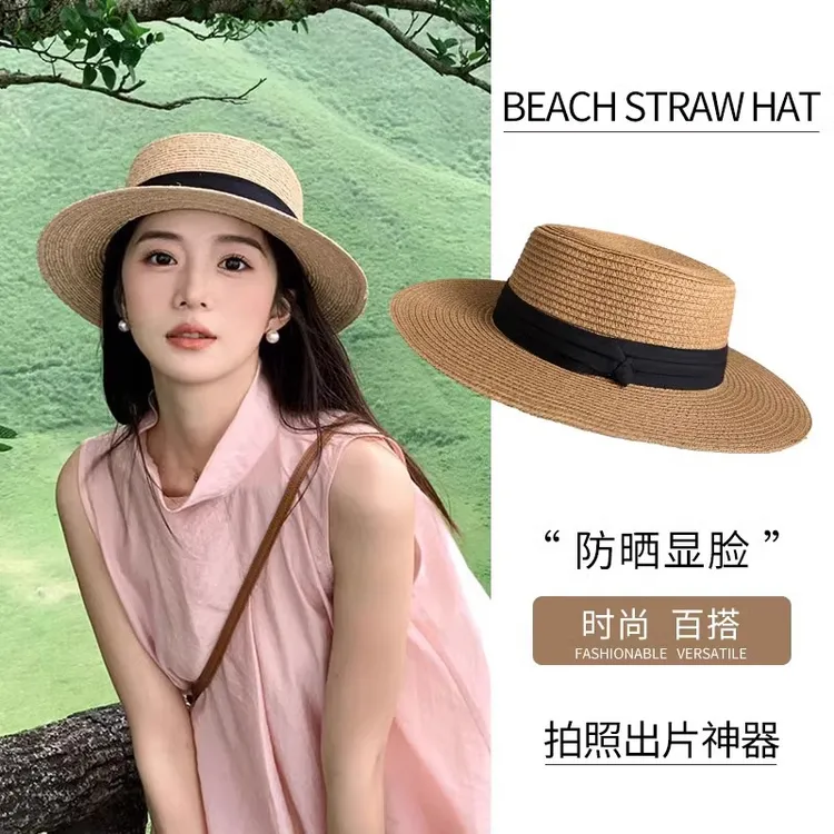 显脸小大头围海边出片度假大码编织草帽遮阳帽礼帽草编老钱风帽子