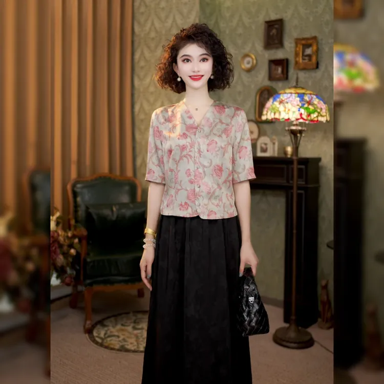 【双面穿】时尚休闲新中式国风修身V领百搭上衣显瘦气质LYGSY1098