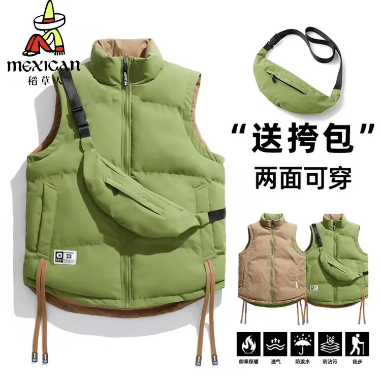 稻草人马甲男女情侣款潮流双面穿秋冬季保暖背心加厚保暖棉服无袖