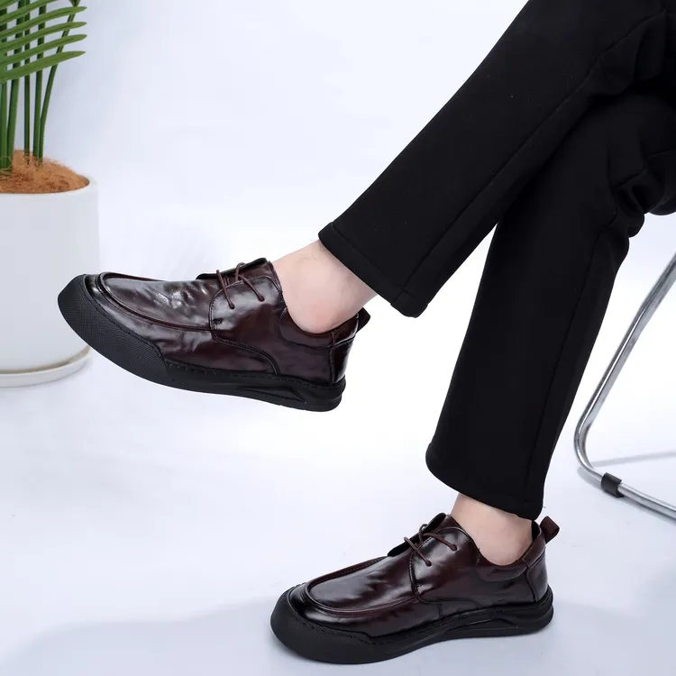 男鞋新款休闲春季皮鞋2025真皮百搭商务男士圆头软底舒适正装