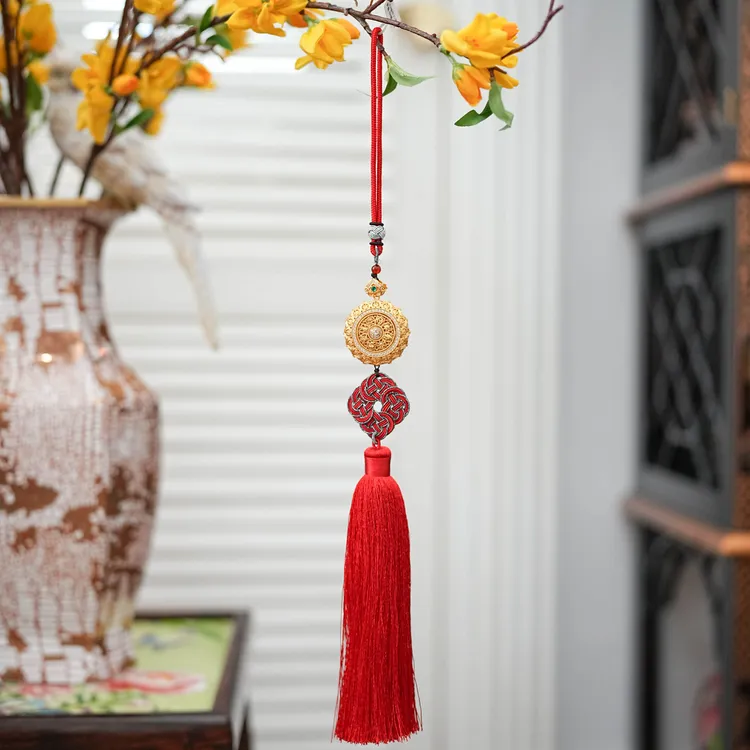 中式风八宝罗盘红线挂件 装饰摆件