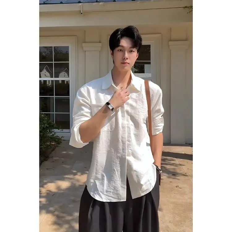 薄款透气白色棉麻衬衫外套男款夏季老钱风高级感休闲防晒长袖衬衣