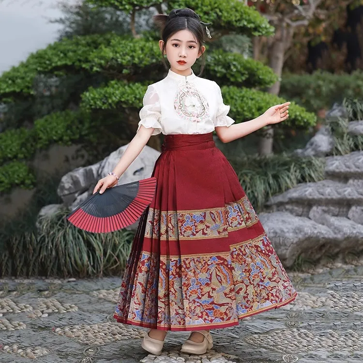 亲子装汉服夏季2025新款马面裙套装新中式国风大童古风唐装夏天款