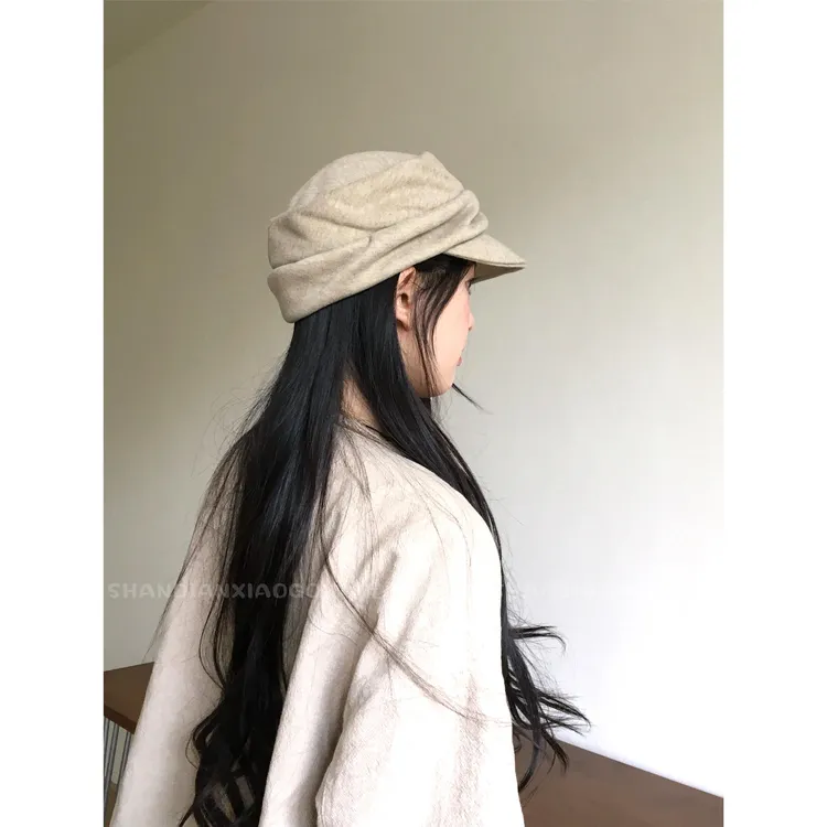 出口日本平顶褶皱山本风 2025秋冬新款褶皱日系复古帽子