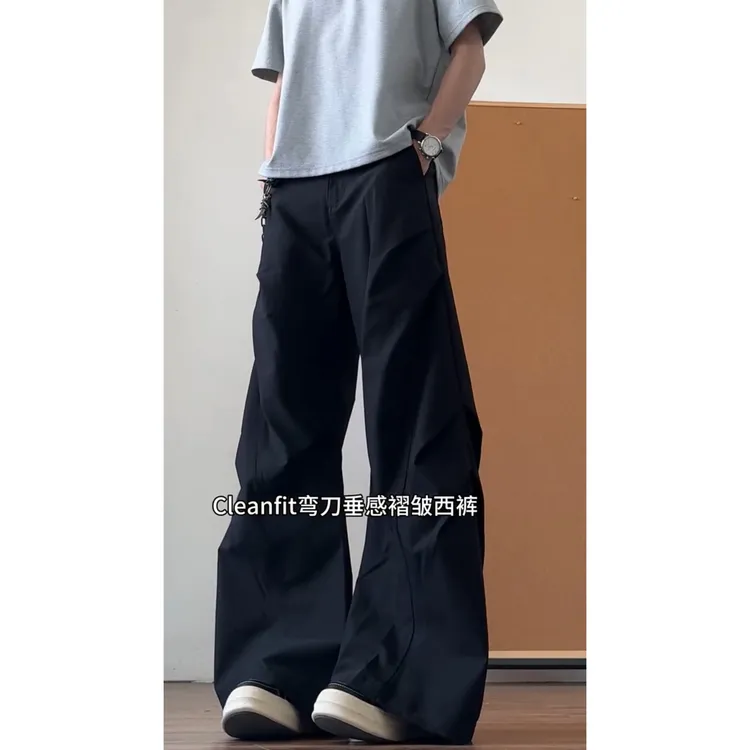 cleanfit美式弯刀休闲工装裤男高街ins潮微喇长裤宽松裤子5714