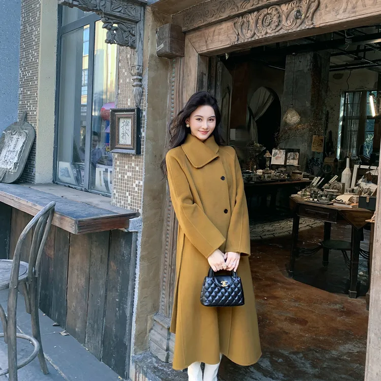 高端大牌狐狸毛领双面羊绒大衣女冬新款韩版宽气质超好看毛呢外套