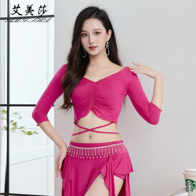 肚皮舞上衣2025新款东方舞蹈服衣服练功服莫代尔服装中袖秋冬上衣