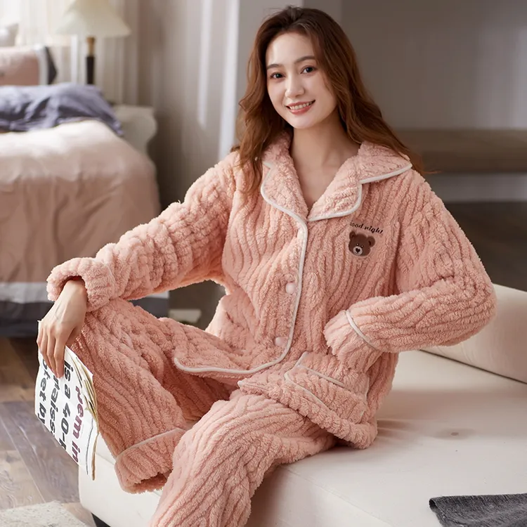 睡衣女冬季珊瑚绒加厚加绒保暖女款秋冬法兰绒甜美冬款家居服套装