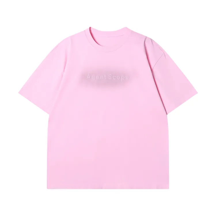 夏季高级感新款美式领口磨毛短袖T恤字母印花百搭圆领宽松上衣