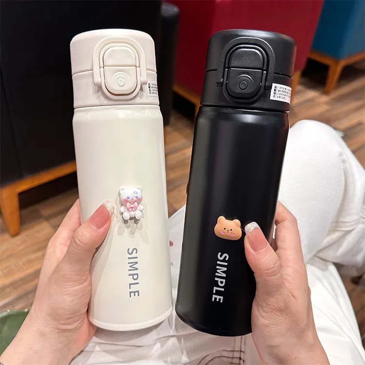 简约保温杯316不锈钢高颜值高档男女学生儿童便携吸管水杯子新款