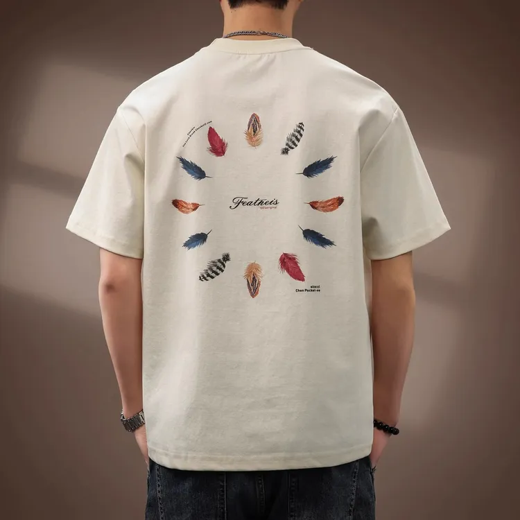 高端230g复古印花短袖T恤男2025夏季新款宽松休闲美式彩绘体恤男