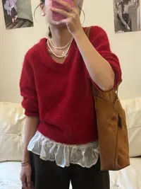 韩系v领宽松毛衣