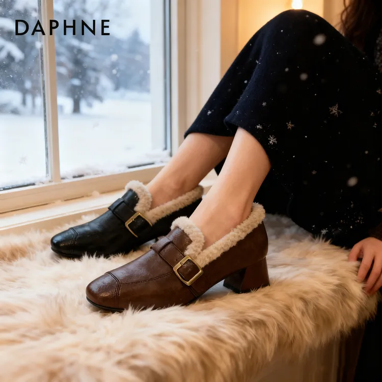 达芙妮冬季必备2025新款一脚蹬加绒单鞋闺蜜出行专用灵活轻便女鞋