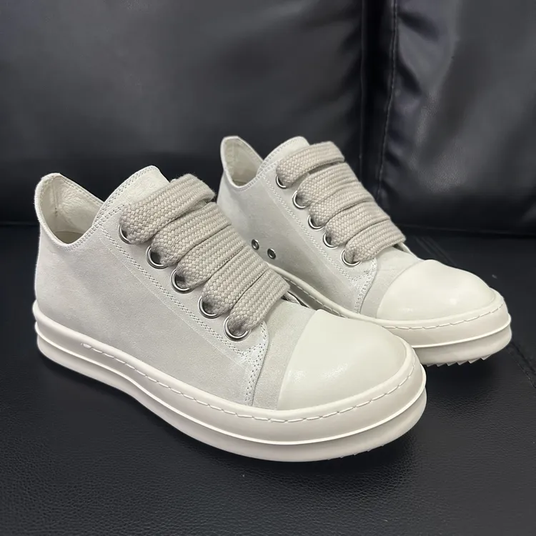 新款ro牛反绒粗鞋带低帮休闲鞋男春秋个性潮流增高时尚真皮板鞋男