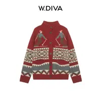 W.Diva【雪国漫游者】费尔岛羊绒秋冬复古立领针织开衫女54Z242745