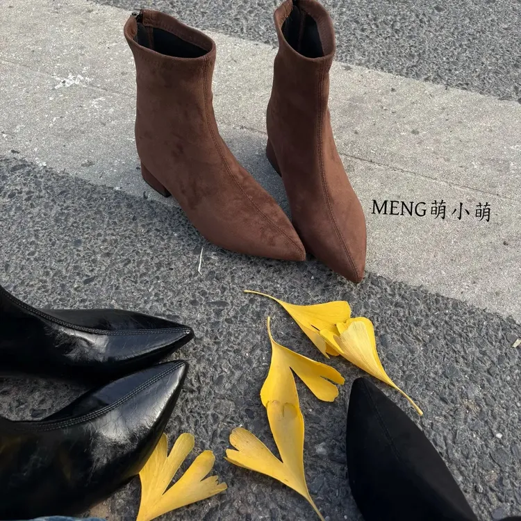 显瘦版~增高7公分小个子瘦瘦靴女秋冬时装靴尖头英伦风女靴马丁靴