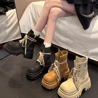 贾不假松糕厚底马丁靴女款2025新款秋季复古琥珀系短靴百搭高级感