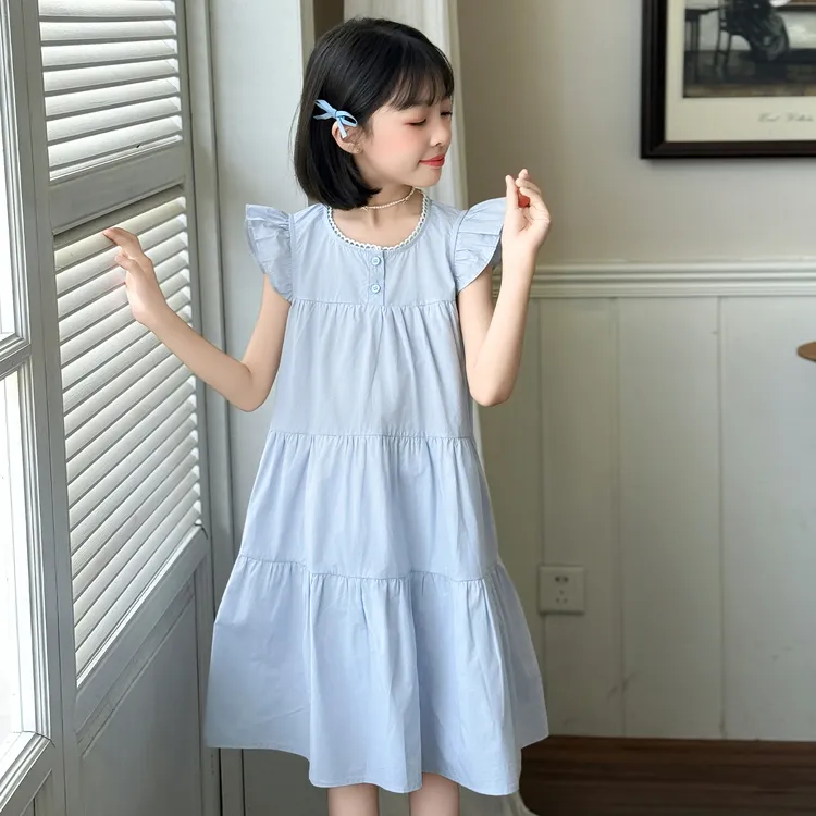 女童小飞袖连衣裙夏季韩版洋气2025新款中大儿童小女孩公主裙无袖