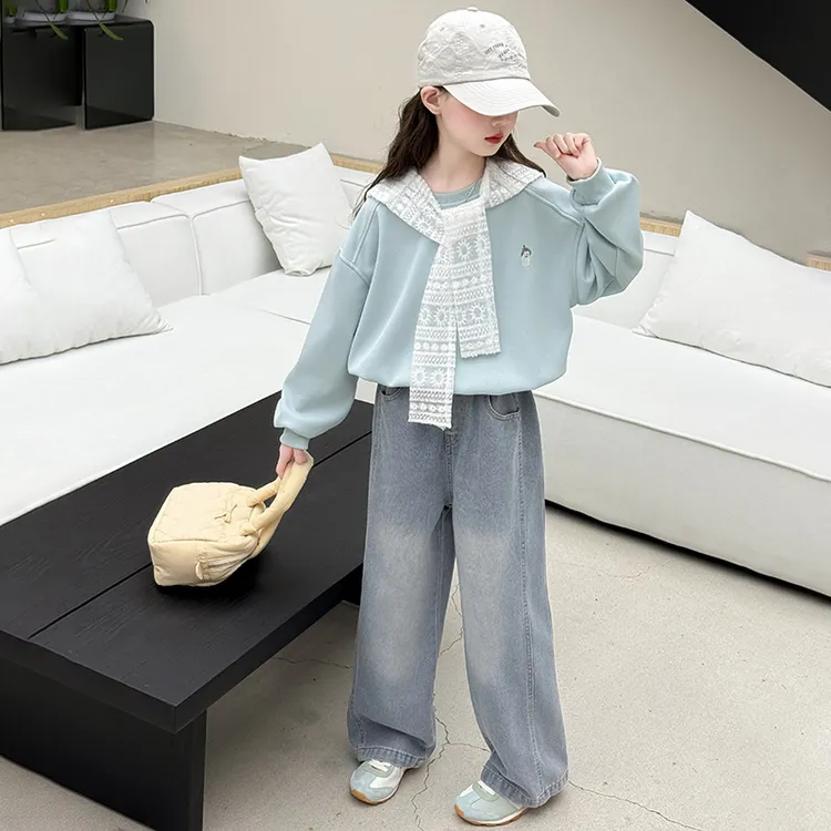 女童春秋款套装2025新款女大童韩系卫衣牛仔裤儿童春装上衣两件套