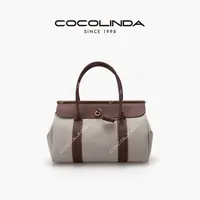 COCOLINDA| 老钱风帆布头层牛皮手提包中号B5016