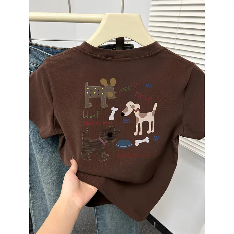 微胖大码正肩短袖t恤女夏新款百搭圆领减龄洋气印花显瘦半袖上衣