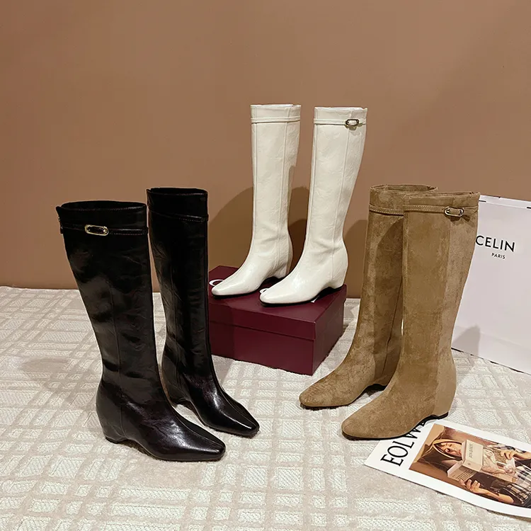 瘦瘦靴粗跟时装靴高筒靴女靴高跟长靴爆款加绒骑士靴内增高长筒靴