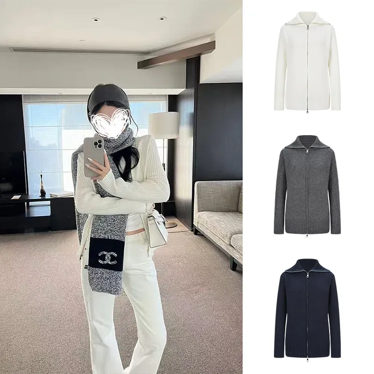 MosesQueen/魔西女王网红百搭拉链长袖显瘦针织设计感短款上衣