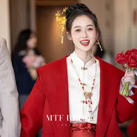 满庭芳【一夕】红色短款毛呢外套2025新款小个子新娘结婚订婚礼服