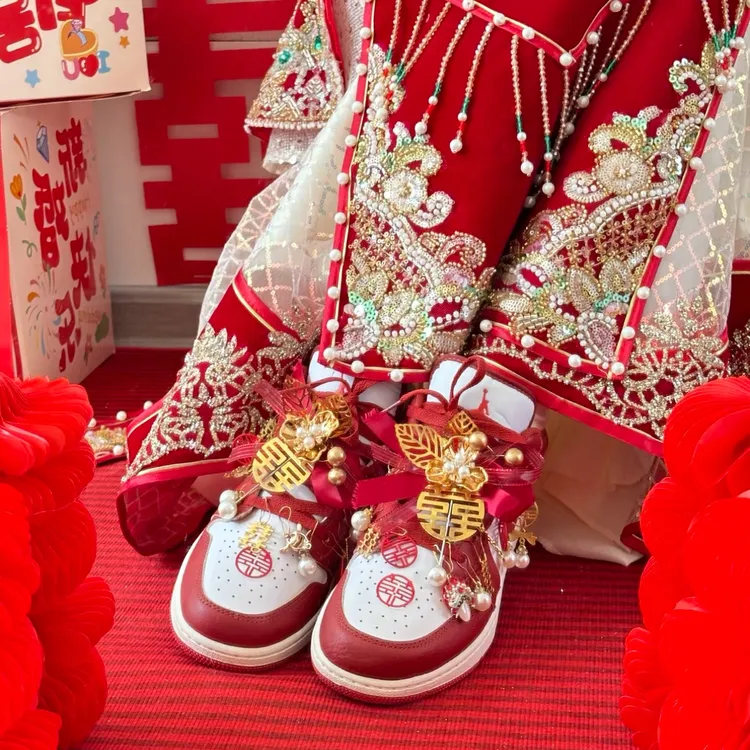 【定制球鞋】Jordan Air Jordan1婚鞋龙凤呈祥国风 低帮复古篮球鞋 
