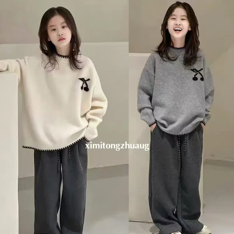 女童冬装毛衣新款儿童加厚套头针织衫宝宝圆领打底衫假两件上衣潮