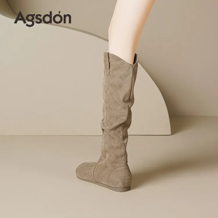 奥古狮登长筒靴女2025新款秋季爆款不过膝高筒堆堆靴西部骑士靴H